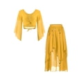thumbnail image 1 of Doomiva Women's Belly Dance Dress Set Belly Tulle Flare Sleeve Crop Top with Chiffon Dance Skirt Yellow One Size, 1 of 7