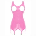 thumbnail image 1 of Doomiva Women's Faux Leather Bodycon Mini Dress Zipper Front Open Chest Tank Dress with Garter Clips Hot Pink 5XL, 1 of 7
