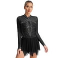 thumbnail image 1 of Doomiva Women's Figure Ice Skating Dress Long Sleeves Ballet Leotards Dance Costume for Competition Black L, 1 of 7