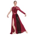 thumbnail image 1 of Doomiva Women's Lyrical Dance Dress Shiny Rhinestones Mesh Split Maxi Dresses Contemporary Dancewear Burgundy&Black XXL, 1 of 7