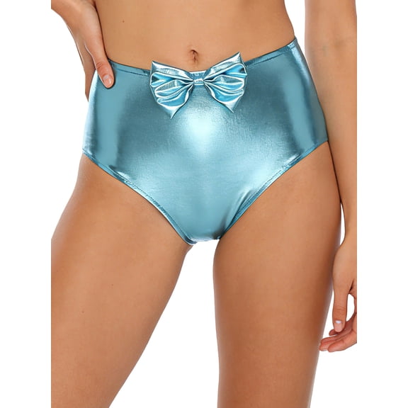 Doomiva Women's Metallic Shiny Rave Booty Shorts Hot Pants Cheeky Dance Bottom Blue M