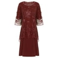 thumbnail image 1 of Doomiva Women's Plus Size Dresses Lace Short Sleeve Midi Dress Cocktail Two-Piece Set Burgundy 6XL, 1 of 2