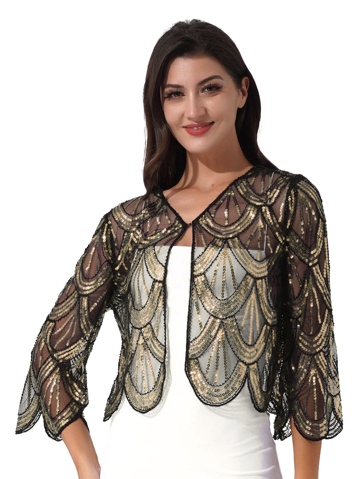 Doomiva Women's Sequin Lace Cropped Cardigan Jackets Shrugs Bolero