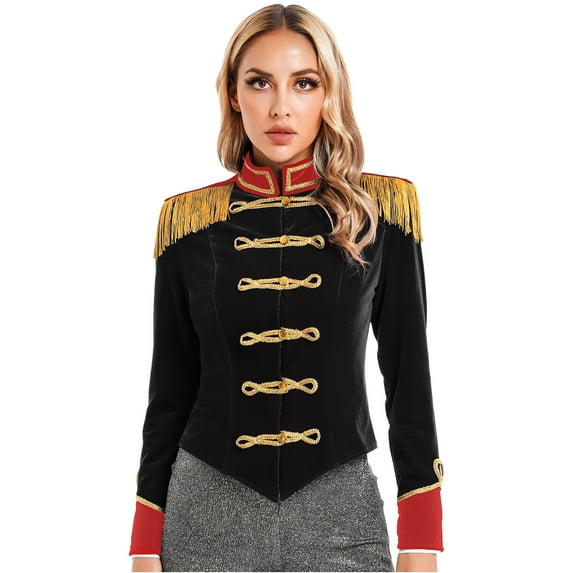 Doomiva Women's Soft Velvet Circus Ring Maaster Tailcoat Victorian Lion Tamer Jacket Coat Tops Black 3XL