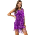 thumbnail image 1 of Doomiva Women's Sparkling Sequin Tassels Samba Rumba Tango Latin Dance Dress Purple L, 1 of 7