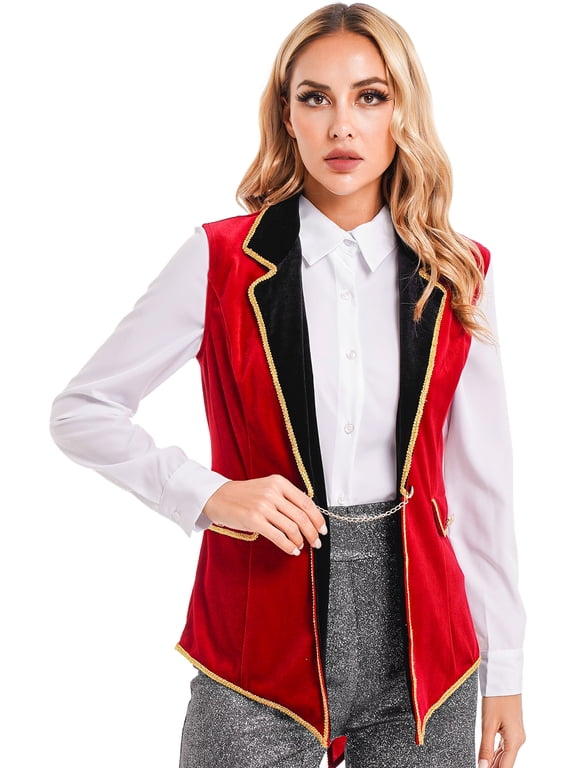 Women's Victorian Velvet Ringmaster Tailcoat Circus Ringleader Lion Tamer Jacket Outerwear Red M