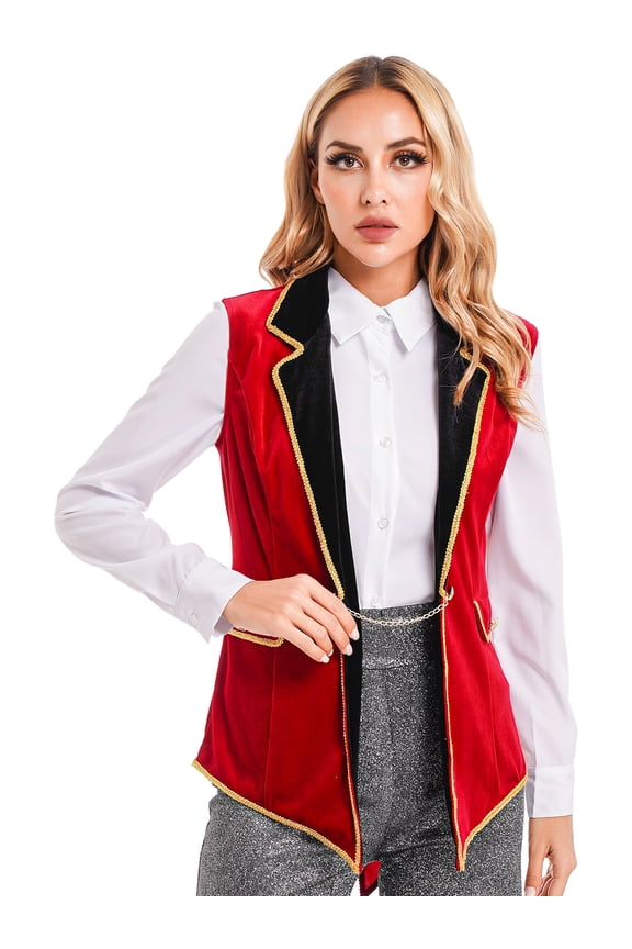 Women's Victorian Velvet Ringmaster Tailcoat Circus Ringleader Lion Tamer Jacket Outerwear Red XXL
