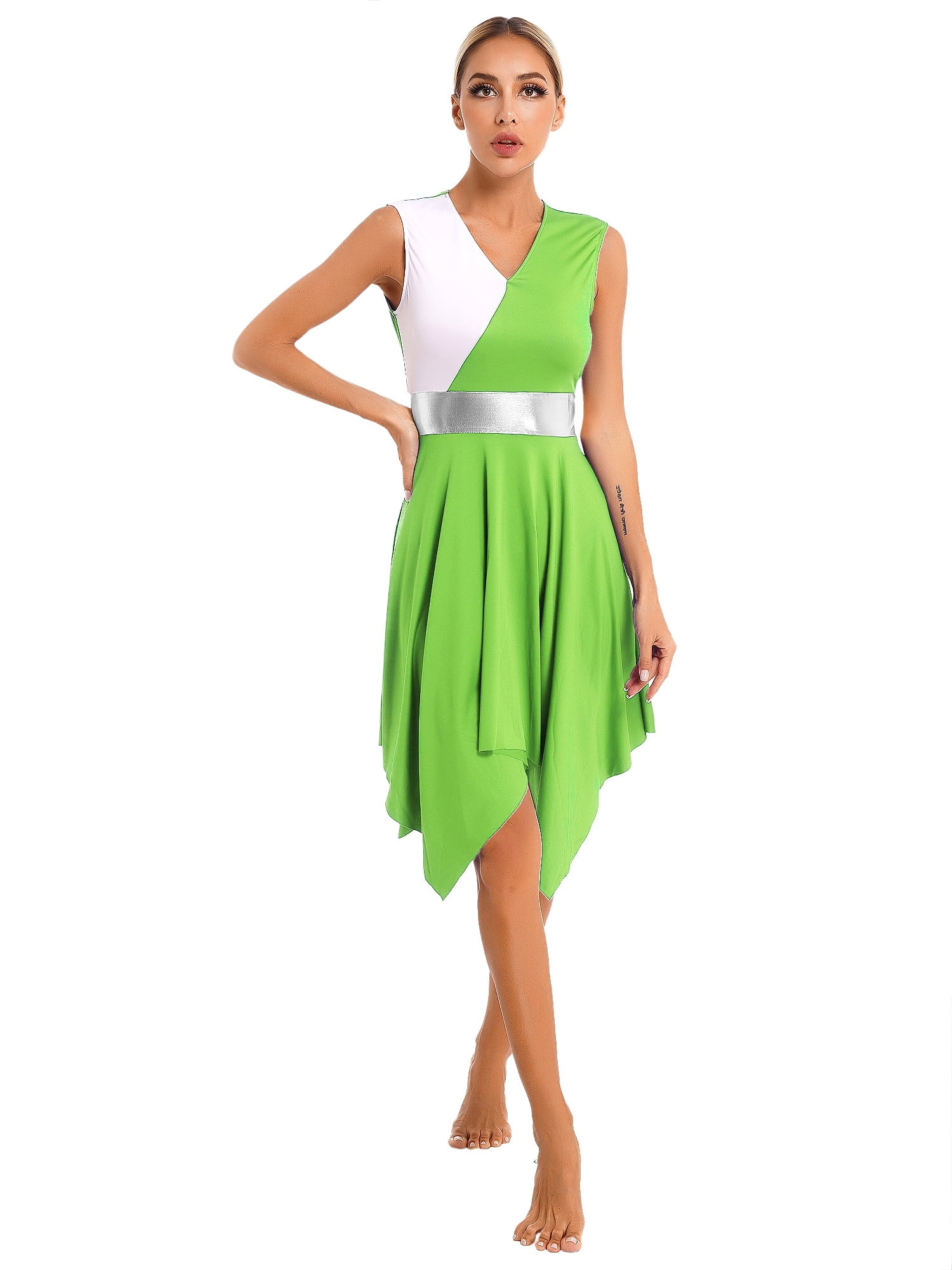 JEATHA Girls Worship Dance Dress - Sleeveless Color Block Robe, Church Choir Costume, Kids Liturgical Dancewear For Performances