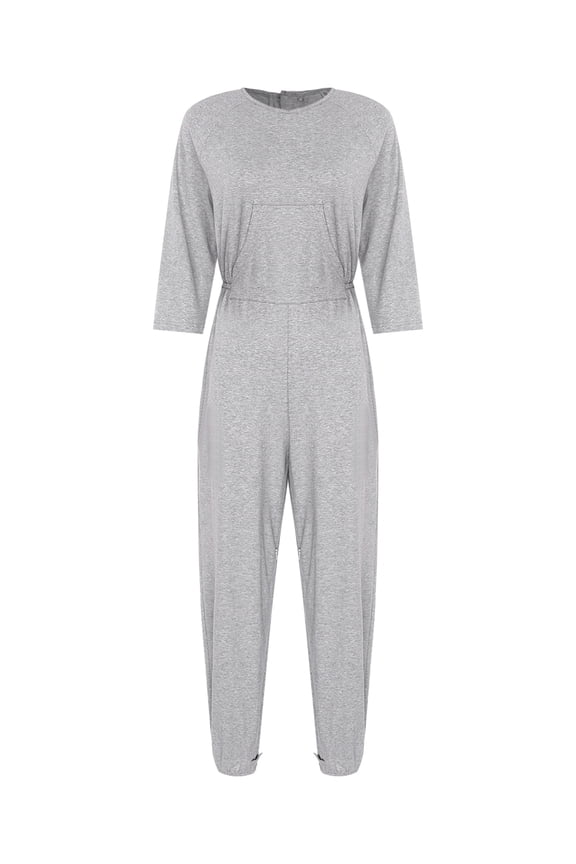 Womens Elderly Anti-strip Adaptive Jumpsuit Long Sleeve Long Pants Nursing Rompers Grey S