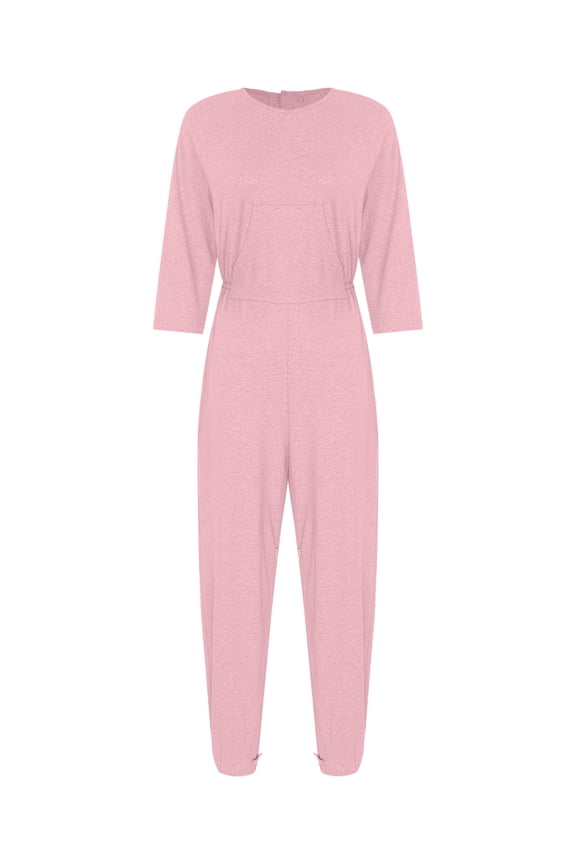 Womens Elderly Anti-strip Adaptive Jumpsuit Long Sleeve Long Pants Nursing Rompers Pink XXL