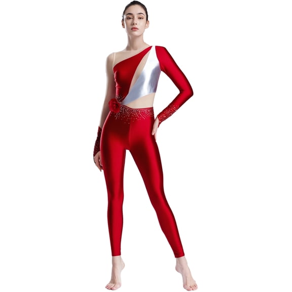 Doomiva Womens Full Body Unitard Ballet Jumpsuit Long Sleeve One Piece Gymnastics Dance Bodysuits Burgundy L