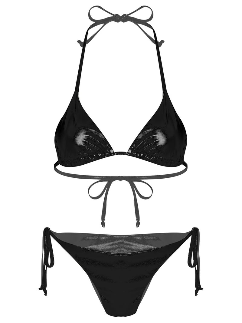 Doomiva Womens Liquid Metallic Sexy Triangle Bikini Set