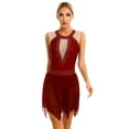 thumbnail image 1 of Doomiva Womens Shiny Rhinestone Sleeveless Figure Skating Dance Dress Ballet Leotard Dancewear Burgundy XL, 1 of 7