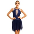 thumbnail image 1 of Doomiva Womens Shiny Rhinestone Sleeveless Figure Skating Dance Dress Ballet Leotard Dancewear Navy Blue L, 1 of 7