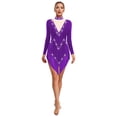 thumbnail image 1 of Doomiva Womens Tassel Latin Samba Dance Dresses Long Sleeve Irregular Hem Dress Purple L, 1 of 6