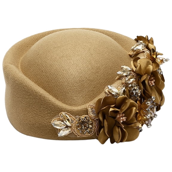 Doomiva Womens Vintage Flower Pillbox Hats Ladies Church Derby Fascinator Hat Khaki One Size