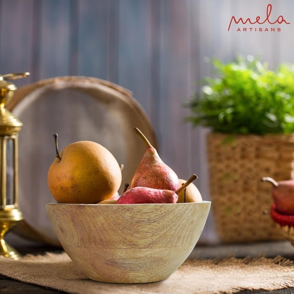 Doon Valley Small Wood Bowls, Mango Wood Decorative Bowl with Enamel Print, 6”x3”x3”, Light Burnt