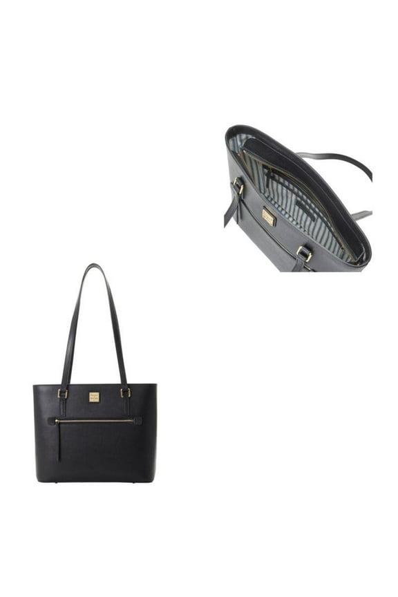 Saffiano Leather Shopper Satchel - Black