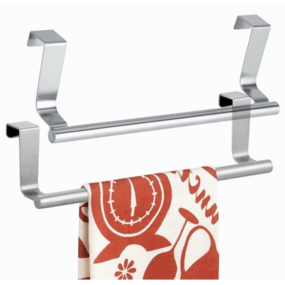 Over The Door 14" Dish Towel Bar Rack Hanger Holder Stainless Steel with 22 Lbs Maximum Load - Effortless Installation on Any Bathroom and Kitchen Set of 2