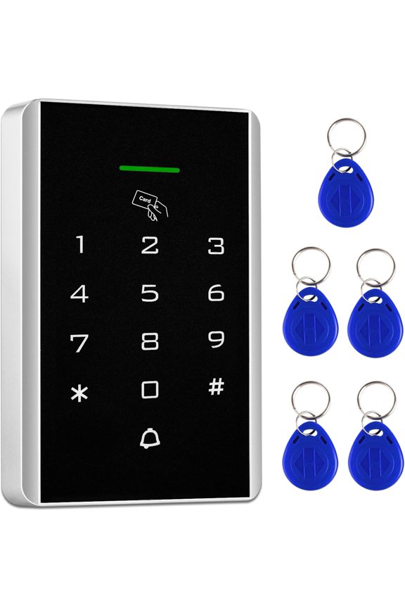 Door Access Control Keypad, 125KHz Proximity ID Card Access Control System, Support 1000 Users Door Access Control, Stand-Alone Keypad + 5PCS Keychains for Entry Access Controller Gate Opener