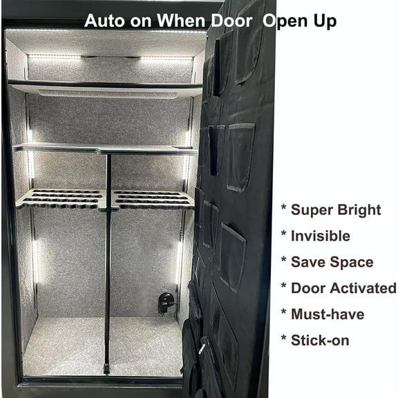 Door Activated Safe Light Kit, 6 Pack 12 Inch 5000K Black LED Lighting with Power Adapter - Ideal for Safes, Closets, Pantries