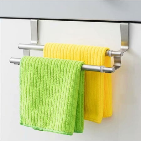 Over The Door Adjustable 9"-15.7" Dish Towel Bar Rack Hanger Holder Stainless Steel with 22 Lbs Maximum Load - Effortless Installation on Any Bathroom and Kitchen