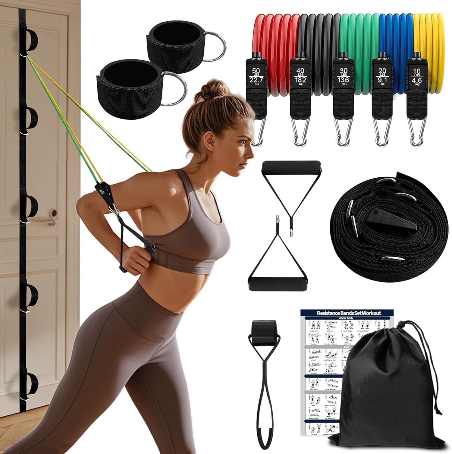 Door Anchor Strap and Resistance Bands for Working Out with Handles, Strength  Equipment Exercise Bands for Full  Workout, Non-Slip Multi Point Attachment for  Gym Fitness