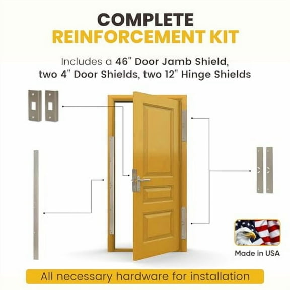 Door Armor MAX, Door Reinforcement Set for Jamb, Frame & Hinges, 3-Piece Door Lock Security, 30-Min Installation Door Security, Corrosion Proof, 16Gauge Galvanized Steel(Satin Nick