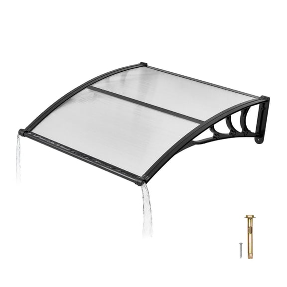 Door Awning 38x40in, Front Door Canopy - Clear Polycarbonate Rain Sun Protection