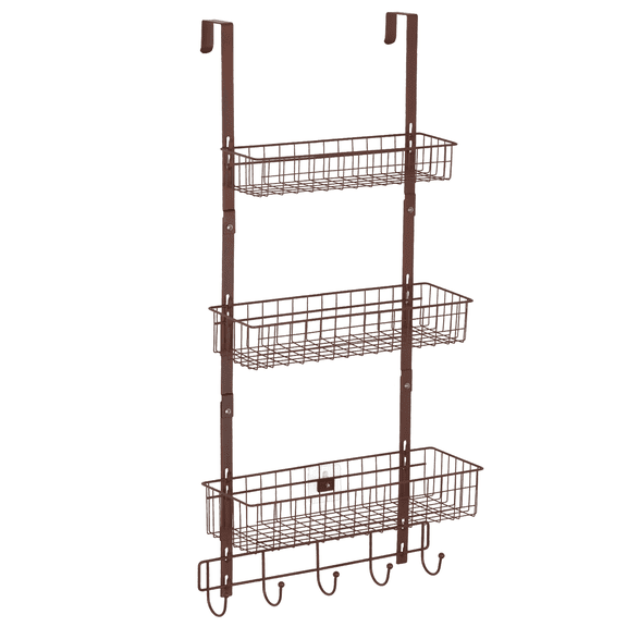 Over-the-Door Organizer with Hooks & Towel Rack, 3 Mesh Baskets Hanging Shelf for Bathroom, Bedroom & Pantry Brown