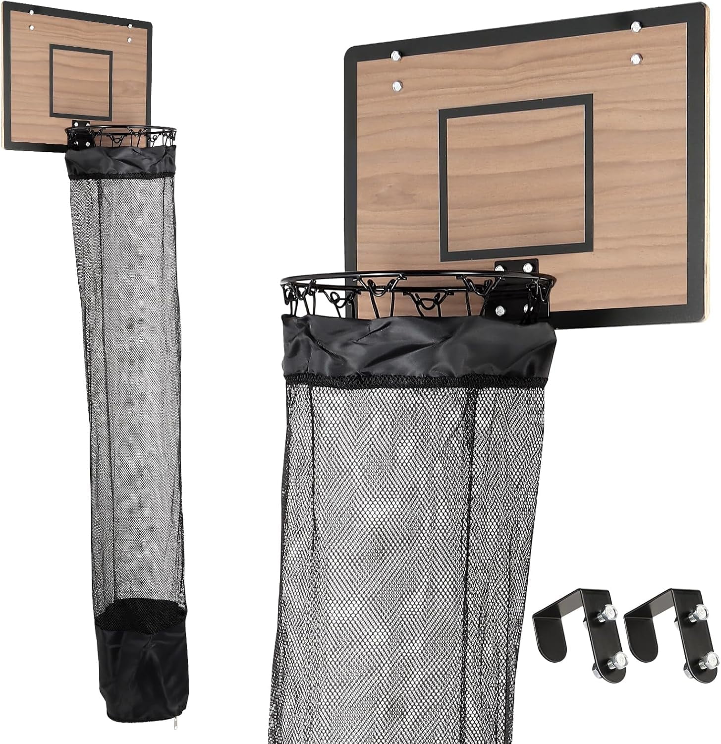 Over the Door Basketball Hoop Laundry Basket ,Wooden Basketball Laundry Hamper with Zipper for Kids Room,Dorm Rooms,Bathroom,Saving Space Storage and Organization