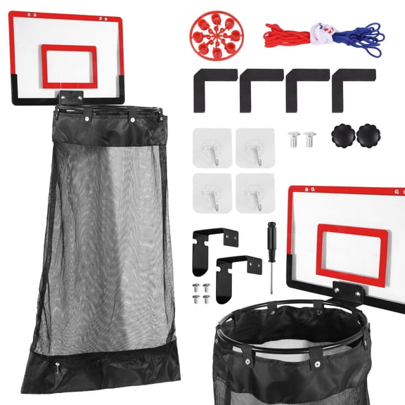 Over the Door Basketball Laundry Hamper, Hanging Laundry Basket with Basketball Hoop & Zipper, Net Laundry Bag for Door Hanging, Removable Mesh Bag, Fun and Space-Saving for Families
