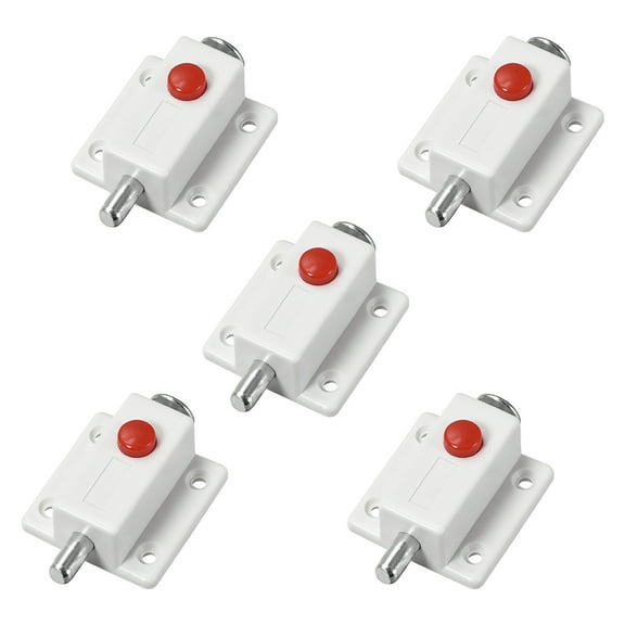 Door Bolt Lock, 2-inch Plastic Sliding Barrel Keyless Latch with Switch Button 5 Pcs (White)
