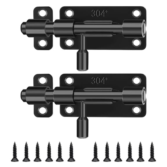 Door Bolt Stainless Steel Pack of 2 Sliding Latch Lock with Screws Sliding Lock for Garden Bathroom Window Bedroom,2sets * door bolts(without glue),Black