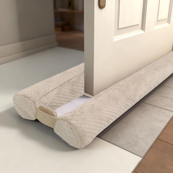 Door Bottom Draft Stopper, Door Sweep Windproof Strip, Double Sided Windproof Seal Noise Barrier Window Draft Stopper, Adjustable 26'' to 30'' Gap Filler, Beige
