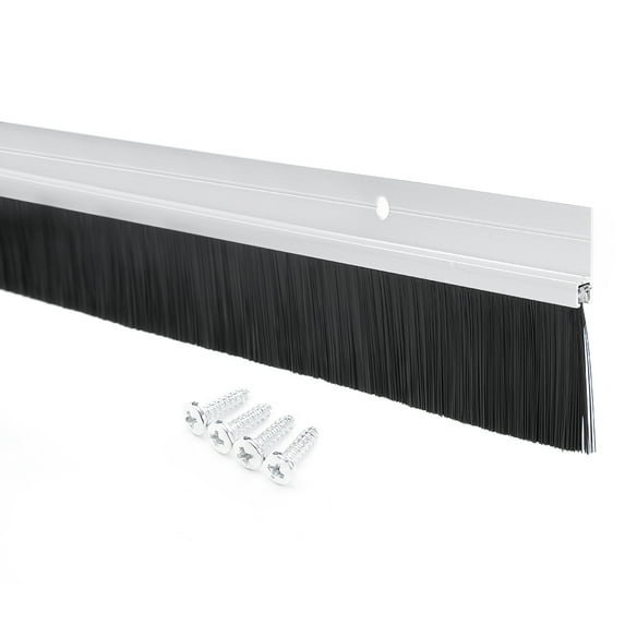 Door Bottom Sweep Silver Tone Aluminum Alloy w 1.6-inch Brush 40-inch x 2.4-inch
