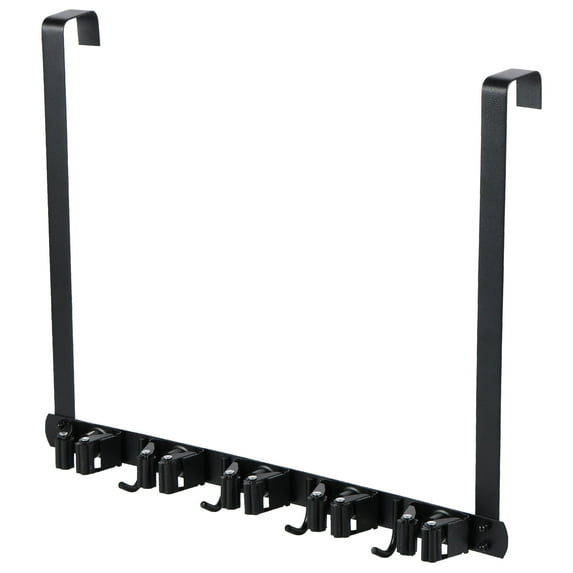 Xiyztok Door Broom Holder,Wall Mount Broom Holder Mop Hanger with 2 Over Door Hooks Wall Mount Mop and Broom Holder Stainless Steel Utility Broom Gripper Drilling Free