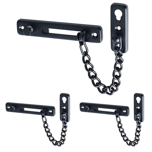 Door Chain Lock Black, Stainless Steel Door Guard with Spring Anti-Theft Press Lock, Matte Black(3 Pack)