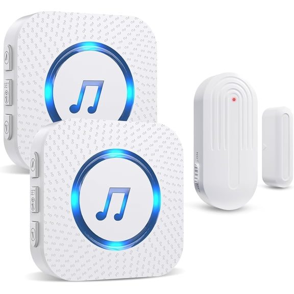 Door Chime, Door Open Contact Sensor Alarm with 500 FT Ran ,26 Chimes 5 Adjustable Volume for Business/Store/Home/Office When Ente 2 Receivers +1 Sensors