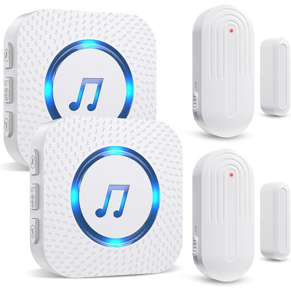 Door Chime, Door Open Contact Sensor Alarm for Business/Store/Home/Office When Entering, with 500 FT Range,26 Chimes 5 Adjustable Volume 2 Receivers +2 Sensors