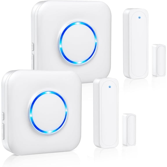 Door Chime, General Wireless Door Open Contact Sensor Alarm Chime with 600 FT Range 58 Chimes 5 Volume Levels LED Indicators (2 Receivers & 2 Sensors)
