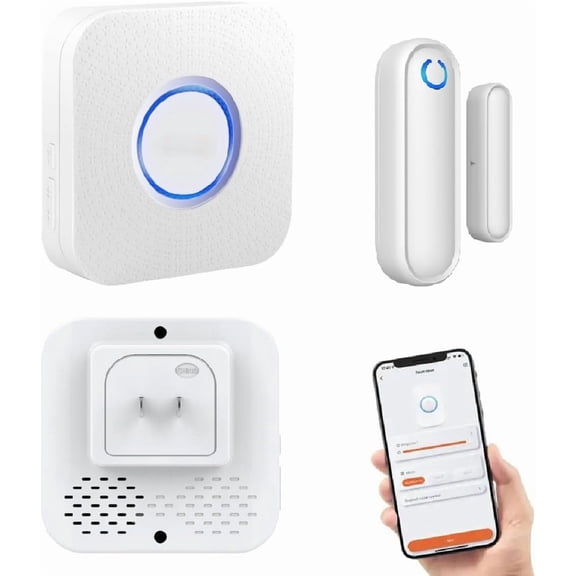 Door Chime with Phone App,WiFi Door Open Contact Sensor Alarm Chime with 600 FT Range,WiFi Door Ringer Alert for Business/Store/Home/Office When Enter (One Sensor One Gateway)