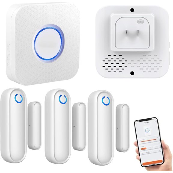 Door Chime with Phone App,WiFi Door Open Contact Sensor Alarm Chime with 600 FT Range,WiFi Door Ringer Alert for Business/Store/Home/Office When Enter (Three Sensor One Gateway)