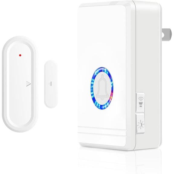 Door Chime, Wireless Door Open Contact Sensor Alarm,Plug-in Doorbell, 600 FT Ran, 48 Chimes, 5 Volume Levels, Alert for Business/Store/Home/Office When Entering, LED Night Light