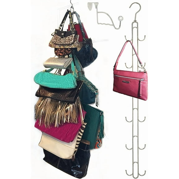 Over Door and Closet Purse Hanger Organizer- 12++ Max Purse Storage, Bag Holder Rotates 360, Quality Heavy Duty Chrome Holds 50lbs; Purses, Handbags, Totes, Crossbody, Backpacks, Fanny, Belt Bags
