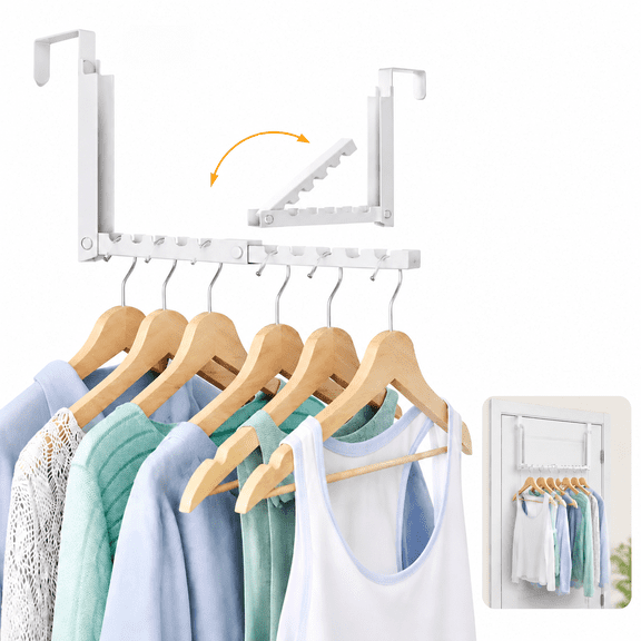 Foldable Over-the-Door Rack for Clothes, Towels and Bags, White