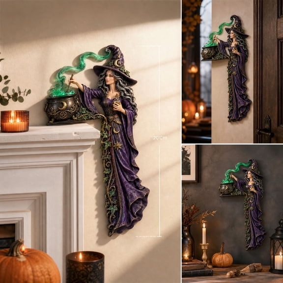 Door Corner Decor, Door Corner Sign, Wooden Witch Theme with Flat Decorative Profile for Entryway and Living Room Door Frames, 7.87 x 5.91 x 0.39 in