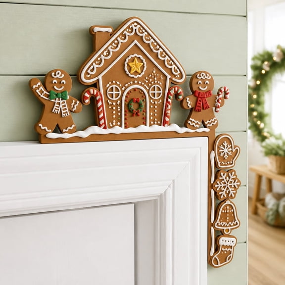 Door Corner Sign Gingerbread House and Snowman Wooden Door Topper Holiday Home Decor