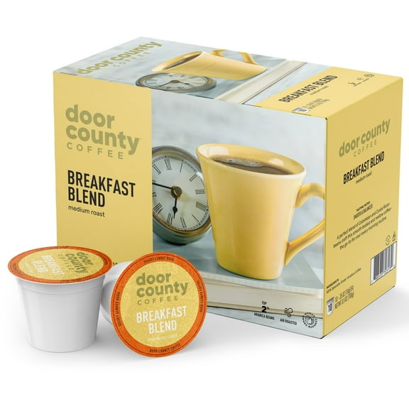 Door County Coffee Breakfast Blend Specialty Arabica Single-Serve Coffee Pods, Medium Roast, 10 Count Box, Compatible with Keurig 2.0 K Cup Brewers