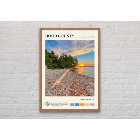 Door County Oil Paint Travel Poster, Wisconsin USA Wall Art Print